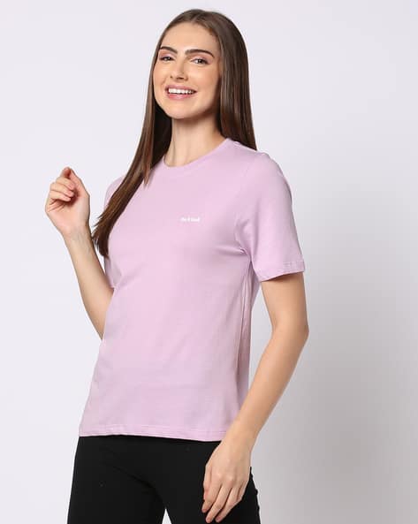 Women Periwinkle Regular Fit Crew-Neck T-Shirt
