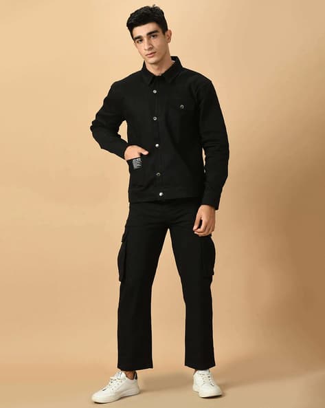 ジャケット・アウター NHOJ Black Spread Collar Jacket nhoj Black Spread Collar Jacket SONGZIO spread-collar zip-up