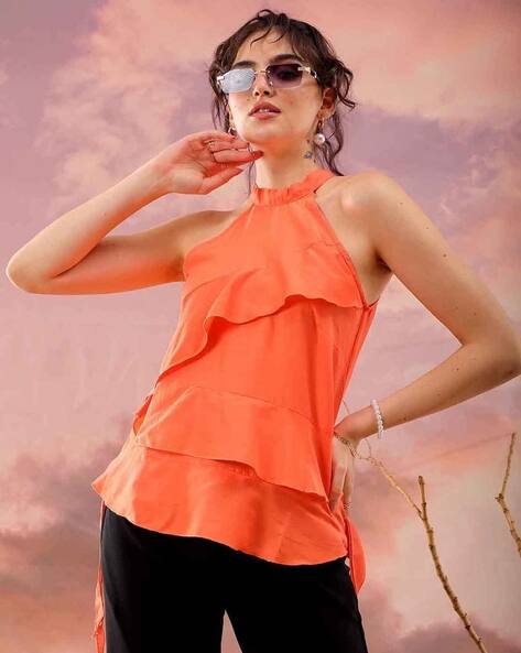 FREEHAND Women Ruffled Regular Fit High-Neck Top