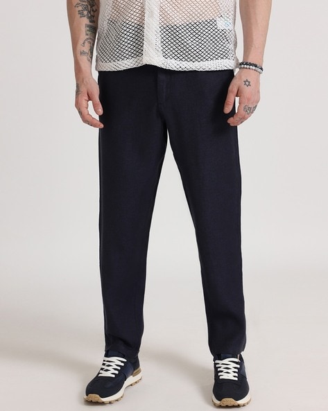 Men Relaxed Fit Flat-Front Trousers