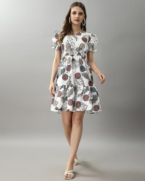 Women Floral Print Fit Flare Dress