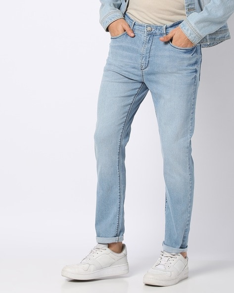 Men Heavily Washed Skinny Fit Jeans