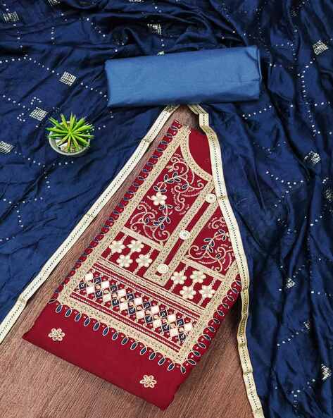 Women Embroidered Unstitched Dress Material Price in India