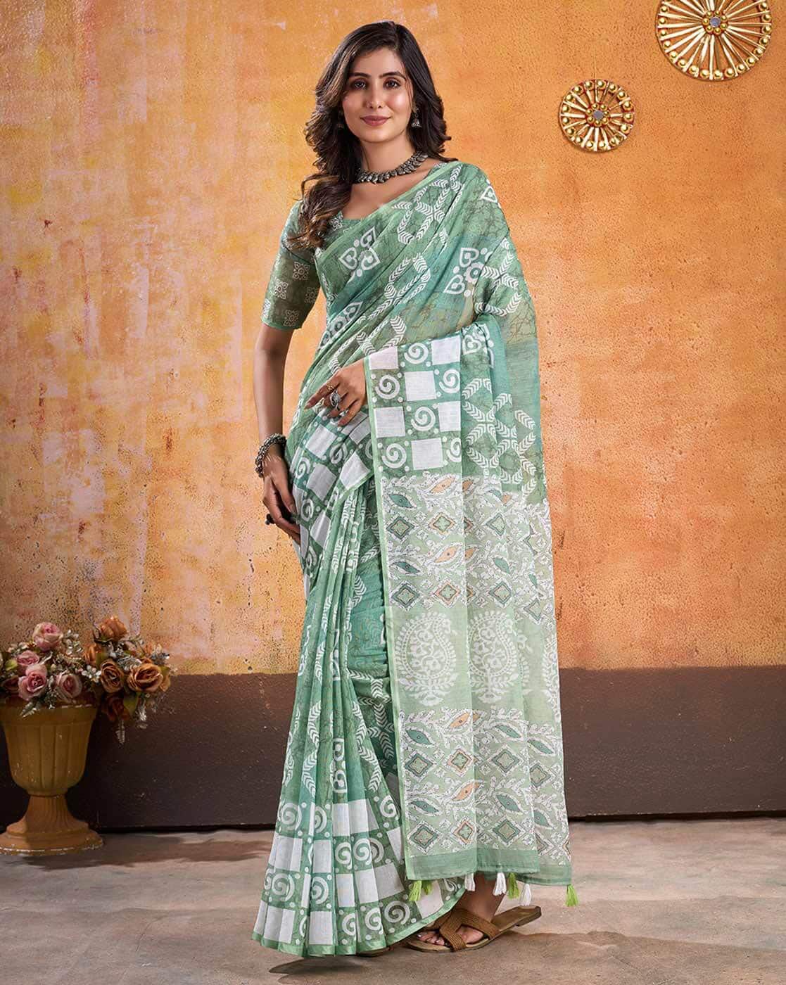 Fashionfricks Printed Saree with Contrast Pallu For Women (Multi, OS)