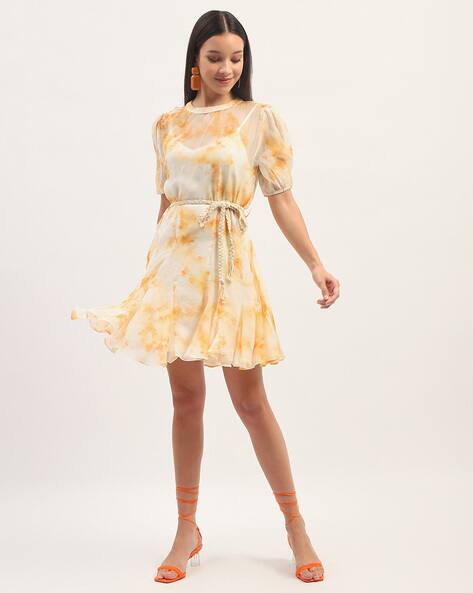 MADAME Women Tie & Dye Fit & Flare Dress