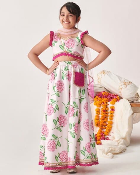 Pspeaches Girls Floral Print Lehenga Choli with Dupatta