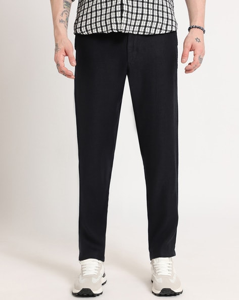 Men Relaxed Fit Flat-Front Trousers