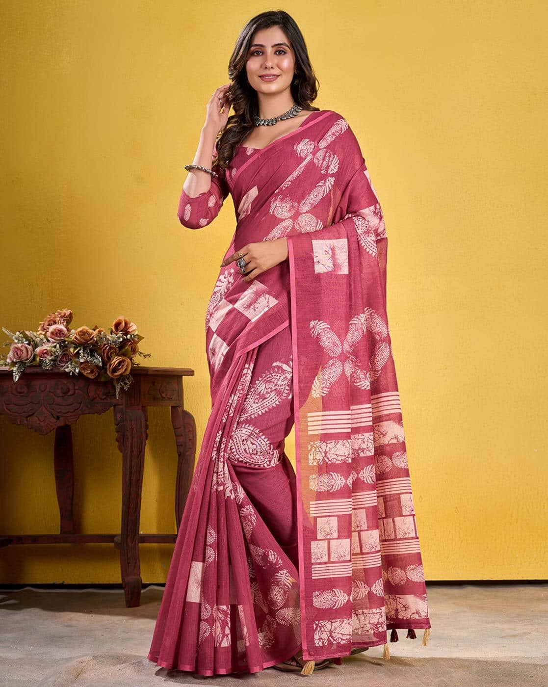 Fashionfricks Printed Saree with Tassels For Women (Multi, OS)