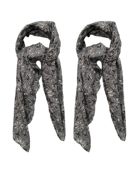 Women Pack of 2 Printed Scarfs with Stitched Detail Price in India