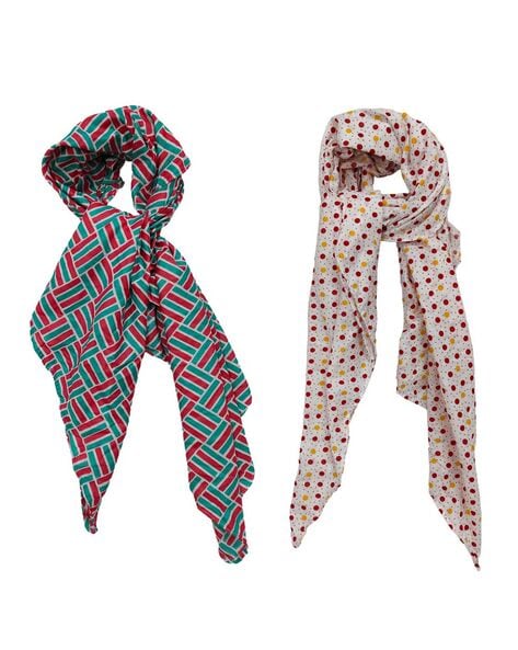 Women Pack of 2 Geometric Print Scarfs with Stitched Detail Price in India