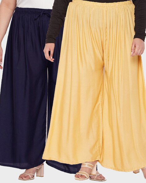 Women Pack of 2 Palazzos with Elasticated Drawstring Waist Price in India