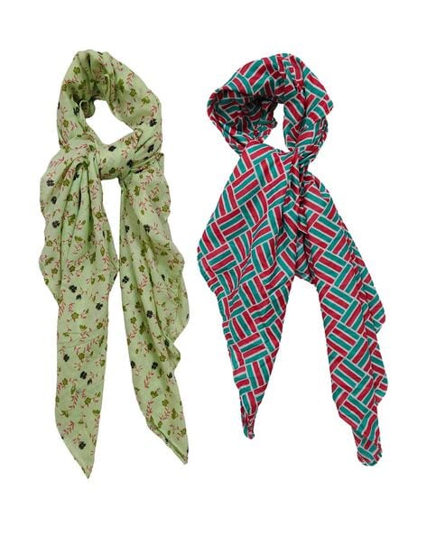 Women Pack of 2 Floral Print Scarfs with Stitched Detail Price in India