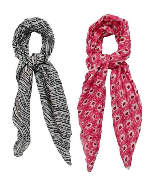 Women Pack of 2 Striped Scarfs with Stitched Detail Price in India