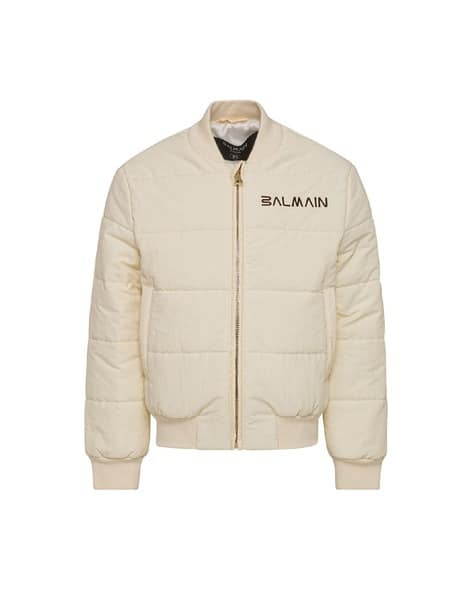 Buy Balmain Kids Quilted Zip-Front Bomber Jacket | Ivory Cream
