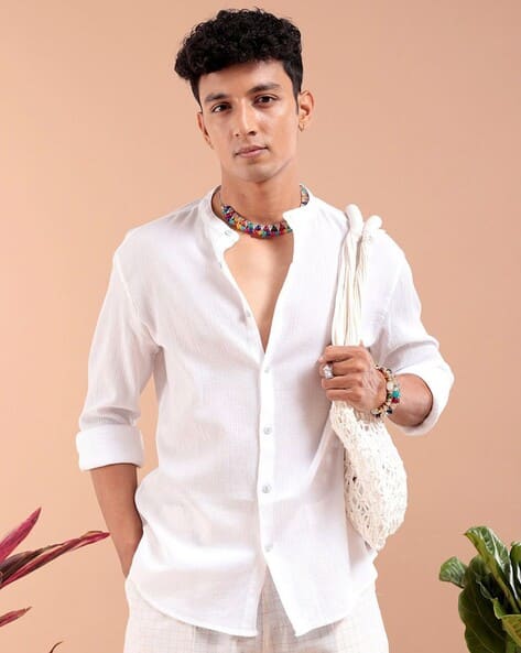 winter wedding dress attire Oxford Mandarin Collar Shirt