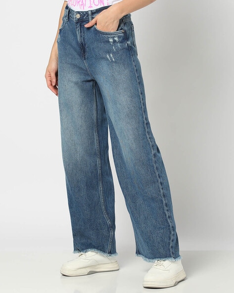 Women Mid-Wash Distressed Relaxed Fit Jeans