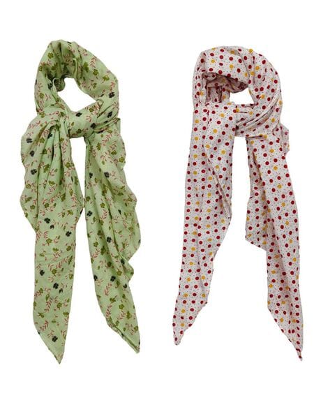 Women Pack of 2 Floral Print Scarfs with Stitched Detail Price in India