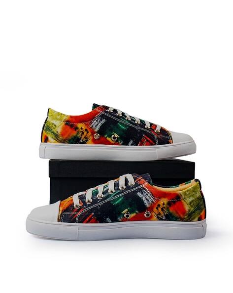 Men Printed Low-Top Lace-Up Canvas Shoes