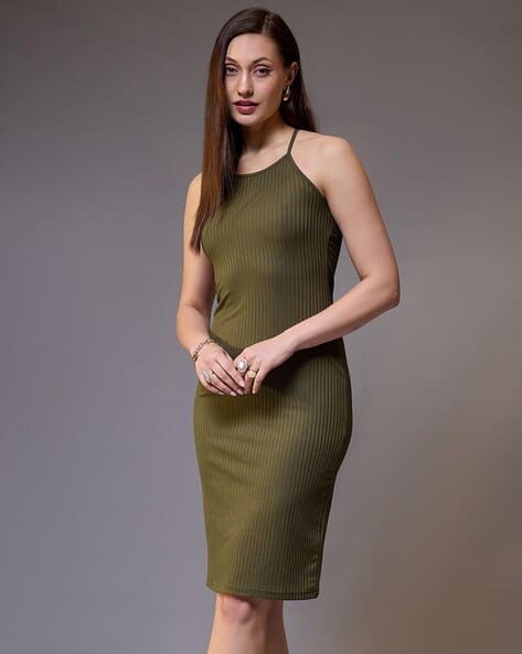strapless open back dress Baseline Halter Rib Mini Dress Blue / Brown main image 1