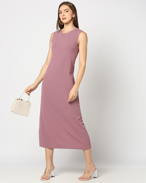 Women Round-Neck Bodycon Dress with Back Slit