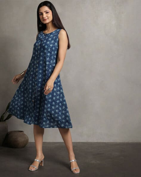 essense of australia a line wedding dress Indigo Block Print A-line Dress – Rootedbotanics main image 1