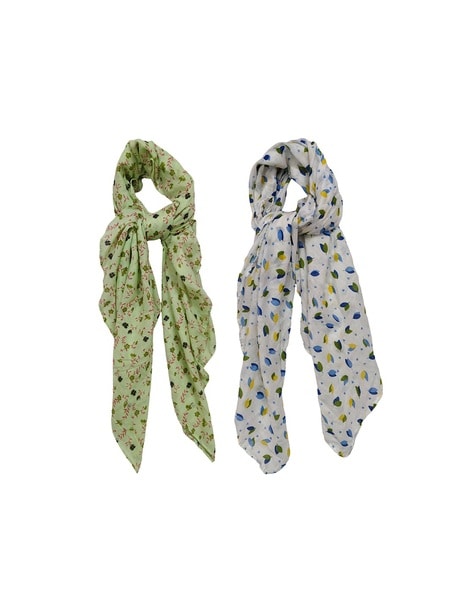 Women Set of 2 Floral Print Scarfs with Stitched Detail Price in India