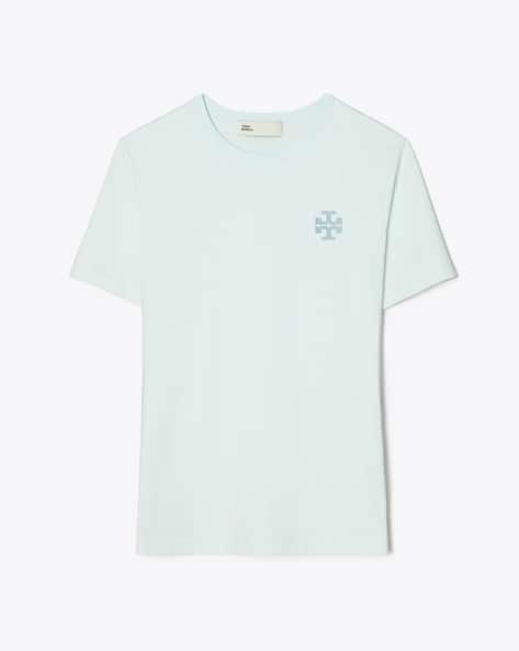 Buy Tory Burch Embellished Logo Cotton T-Shirt Blue Color Women