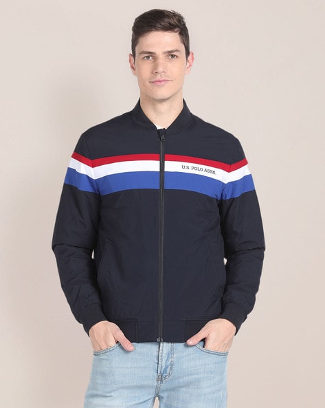 Men Striped Regular Fit Bomber Jacket