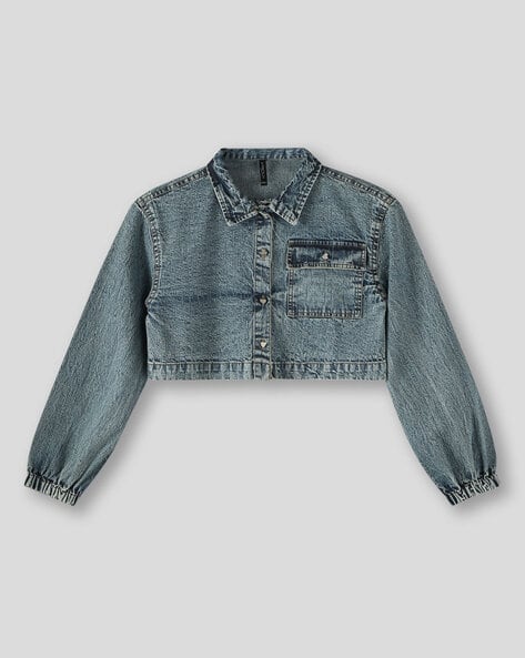 Girls Relaxed Fit Crop Denim Jacket