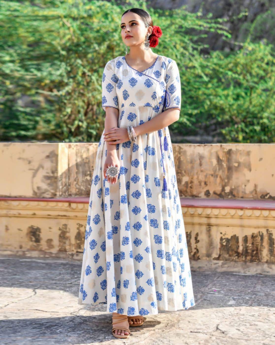 formal dresses savannah Women's Light Blue Smocked Tiered Short Puff Sleeve Maxi Dress main image 1