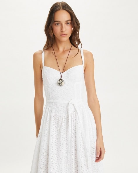 Buy Tory Burch Cotton Broderie Anglaise Dress | White Color