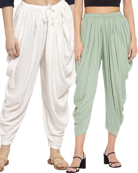 Pack of 2 Women Dhoti Pants with Elasticated Waist Price in India