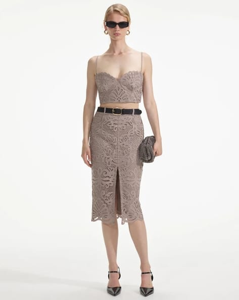 Guipure Lace Fitted Crop Top