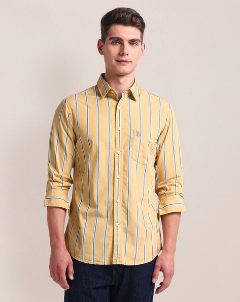 Men Striped Regular Fit Shirt with Patch Pocket