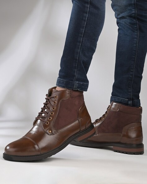 Panelled Lace-Up Ankle-Length Combat Boots