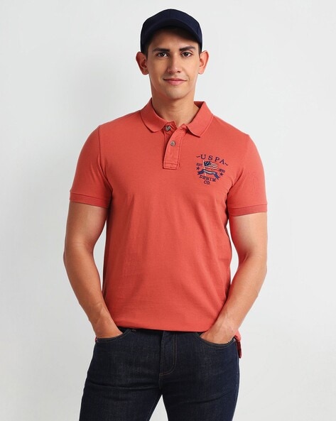 Men Slim Fit Polo T-Shirt with Logo Embroidery