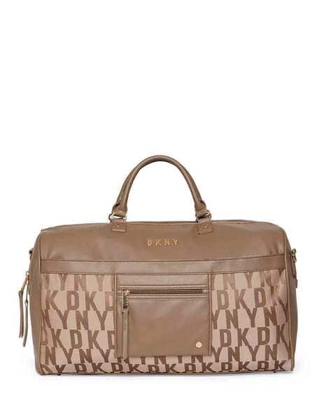 Buy DKNY Brand Print Duffle Bag with Detachable Strap Taupe