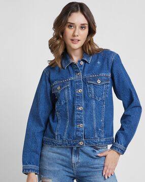 Women Washed Regular Fit Denim Jacket with Flap Pockets-image-34