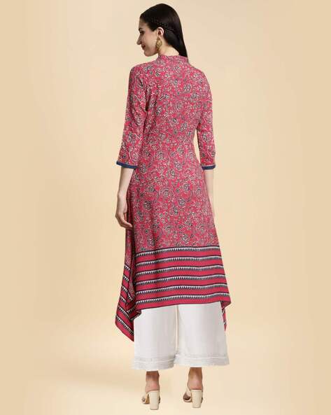 Women Printed Calf Length Asymmetrical Kurti with Palazzo Set