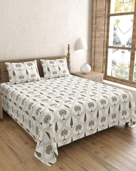 Jaipur Fabric 150 GSM Tropical Print King-Size Bedsheet with Pillow Covers