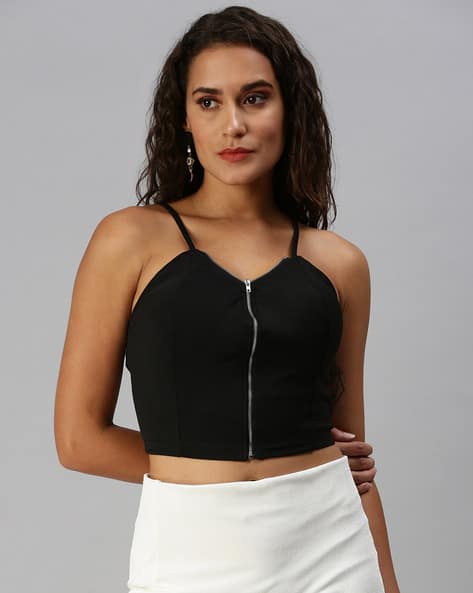 Buy SHOWOFF Scoop-Neck Crop Top with Zip Closure Online | Ajio.com
