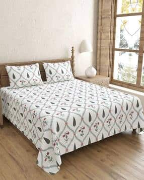 jaipur fabric 150 GSM Floral Print King-Size Bedsheet with Pillow Covers-picture-35