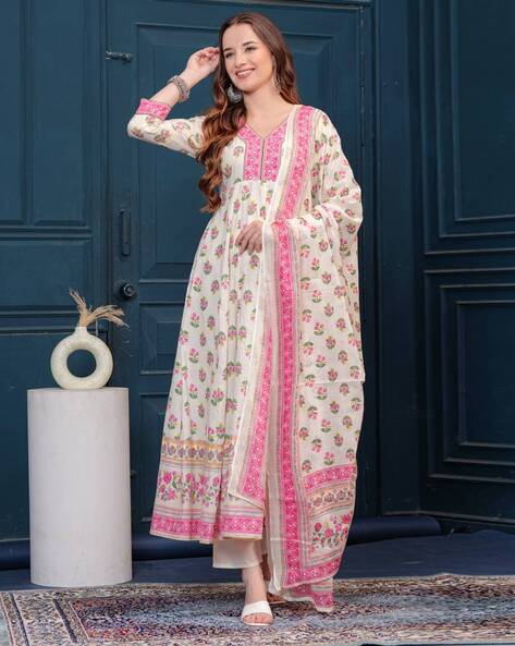 Women Floral Print Flared Kurta Suit Set