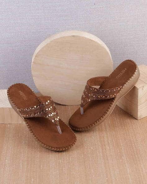 Buy Antique Gold Flat Sandals for Women by Metro Online