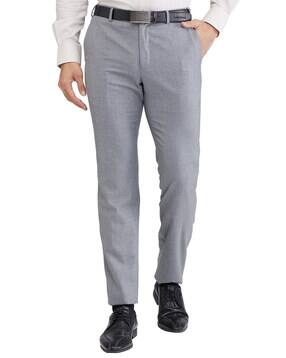 raymond Men Slim Fit Flat-Front Trousers-picture-51