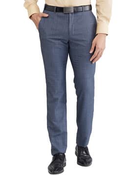 raymond Men Checked Flat-Front Trousers-picture-44