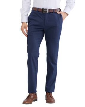 raymond Men Checked Flat-Front Trousers-picture-47