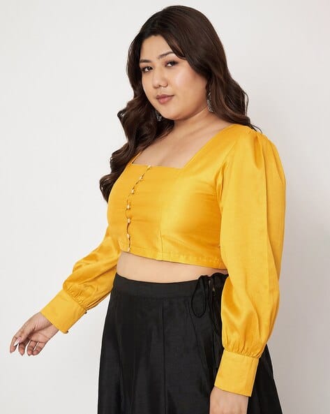 yellow fitted crop top
