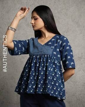 indie picks Dyed & Double Dabu Printed Tailored Fit Angrakha Top-picture-41