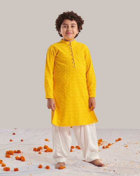 Pspeaches Boys Embroidered Mandarin Collar Kurta Pyjama Set